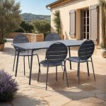 M&s - ensemble table de jardin + 4 chaises rondes en m�tal gris - baca