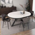 M&s - ensemble table ovale céramique + 4 chaises en velours gris M&s - ensemble table ovale céramique + 4 chaises en velours gris