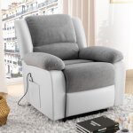 M&s - fauteuil relax électrique releveur chauffant gris et pu blanc - valia M&s - fauteuil relax électrique releveur chauffant gris et pu blanc - valia
