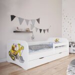 M&s - lit 70x140 cm blanc avec matelas et tiroir dcor tractopelle - heros