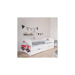 M&s - lit 70x140 cm blanc avec tiroir dcor camion de pompier - heros