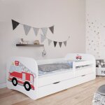 M&s - lit 70x140 cm avec matelas et tiroir décor camion de pompier - heros M&s - lit 70x140 cm avec matelas et tiroir décor camion de pompier - heros