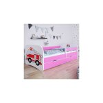 M&s - lit 70x140 cm rose avec tiroir dcor camion de pompier - heros