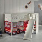 M&s - lit sur�lev� 90x200 cm avec toboggan d�cor pompier - nifty
