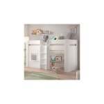 M&s - lit surelevé cabane 90x200 cm avec rideaux blanc M&s - lit surelevé cabane 90x200 cm avec rideaux blanc