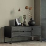 M&s - meuble tv 1 porte 2 tiroirs 120x44x54 cm en pin noir