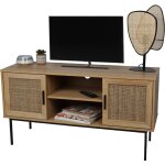 M&s - meuble tv 2 portes 2 niches 120x40x63 cm naturel et noir - rattana M&s - meuble tv 2 portes 2 niches 120x40x63 cm naturel et noir - rattana
