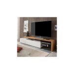 M&s - meuble tv 3 tiroirs 204x40x44 cm décor blanc mat et chêne M&s - meuble tv 3 tiroirs 204x40x44 cm décor blanc mat et chêne