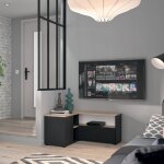 M&s - meuble tv d'angle 90x90x46 cm noir et chne - squar