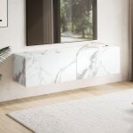 M&s - meuble tv suspendu 2 portes 120x30x30 cm effet marbre blanc - kyoni