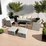 M&s - salon de jardin rsine tresse 7 places + table basse rectangle