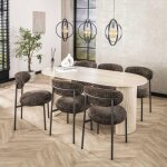 M&s - table 180 cm en céramique beige + 6 chaises en tissu texturé marron M&s - table 180 cm en céramique beige + 6 chaises en tissu texturé marron