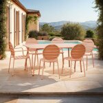 M&s - table + 4 chaises + 2 fauteuils ronds en m�tal terracotta - baca