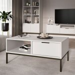 M&s - table basse 2 tiroirs 100x60x45, 4 cm blanc et métal noir - auzty M&s - table basse 2 tiroirs 100x60x45, 4 cm blanc et métal noir - auzty