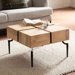 M&s - table basse carre 60x60x40 cm en acacia naturel et fer noir