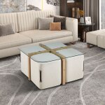 M&s - table basse carrée de 90x90x45cm avec 4 poufs en tissu M&s - table basse carrée de 90x90x45cm avec 4 poufs en tissu