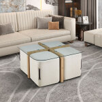 M&s - table basse carr�e de 90x90x45cm avec 4 poufs en tissu