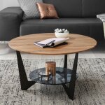 M&s - table basse double plateau 70x70x40 cm en chne, verre et mtal