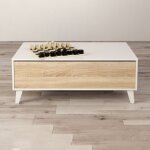 M&s - table basse avec plateau relevable 100x68x38 cm blanc et naturel