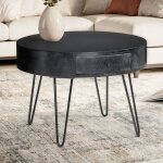 M&s - table basse ronde avec tiroir 60x60x43 cm en manguier massif noir