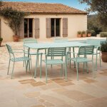 M&s - table de jardin + 6 fauteuils empilables en métal vert - baca M&s - table de jardin + 6 fauteuils empilables en métal vert - baca