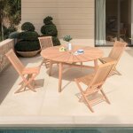 M&s - table de jardin ronde 180 cm + 4 chaises pliantes teck - gardena