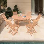 M&s - table de jardin ronde 180 cm + 6 chaises pliantes teck - gardena