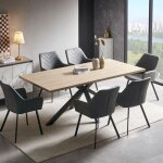 M&s - table � manger 2, 4 m finition naturel et pieds en m�tal noir - alina