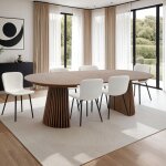 Table à manger ronde extensible 120 - 160 - 240 cm placage chêne brun Table à manger ronde extensible 120 - 160 - 240 cm placage chêne brun