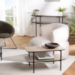 Macabane - julia - table basse rect. double plateau couleur mocha pieds m�tal noir