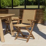 Macabane - vick - lot de 2 fauteuils pliants acacia huil� et rotin synth�tique