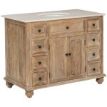 Meuble sous vasque en vieux pin et marbre blanc octavie