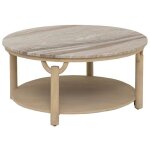 Made in meubles - table basse ronde en bois de manguier et marbre isabella