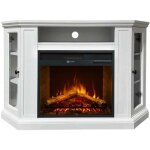 Madison - chemine lectrique angulaire de sol en bois 126x78xh83 cm, effet flamme, couleur blanc