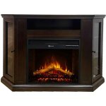 Madison - chemine lectrique angulaire de sol en bois 126x78xh83 cm, effet flamme, couleur bois noyer ...