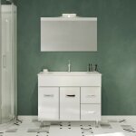 Madrid meuble salle de bain sur pieds simple vasque blanc l. 100 cm + miroir