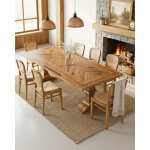 Maestro - table salle � manger rectangulaire bois eucalyptus, double pi�destal & motif � chevrons