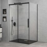 Mai&mai - cabine de douche noir en angle montage r�versible 100x110cm porte coulissante avec amortisseur ...
