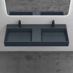 Mai&mai - double lavabo suspendu gris noir 120x48x13cm vasque � poser pour 2 evier lave mains salle de ...