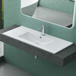 Mai&mai - lavabo encastr en cramique 100cm blanc lave mains rectangulaire avec perage de robinet et ...