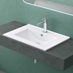 Mai&mai - lavabo encastr en cramique 60cm blanc lave mains rectangulaire avec perage de robinet et ...