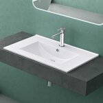 Mai&mai - lavabo encastr en cramique 70cm blanc lave mains rectangulaire avec perage de robinet et ...