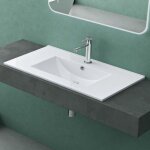 Mai&mai - lavabo encastr en cramique 80cm blanc lave mains rectangulaire avec perage de robinet et ...