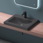 Mai&mai - lavabo  encastrer gris noir mat 60cm vasque lave mains rectangulaire en rsine lavabo avec ...