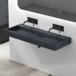 Mai&mai - lavabo salle de bains vasque  poser rectangulaire lavabo suspendu gris noir mat 120x46x11cm ...