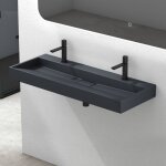 Mai&mai - lavabo salle de bains vasque  poser rectangulaire lavabo suspendu gris noir mat 120x46x11cm ...