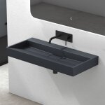 Mai&mai - lavabo salle de bains vasque suspendu gris noir mat 100x46x11cm vasque � poser rectangulaire ...