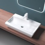 Mai&mai - lavabo suspendu vasque � poser blanc lave mains salle de bain avec per�age de robinet sans ...