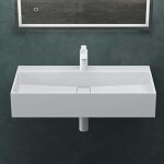 Mai&mai - lavabo suspendu vasque � poser blanc mat 80x40x14cm �vier lave mains salle de bain avec cache ...