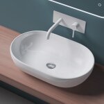 Mai&mai - lave main �vier vasque 60x40x15 cm en c�ramique blanc ovale sans per�age pour robinet lavabo ...